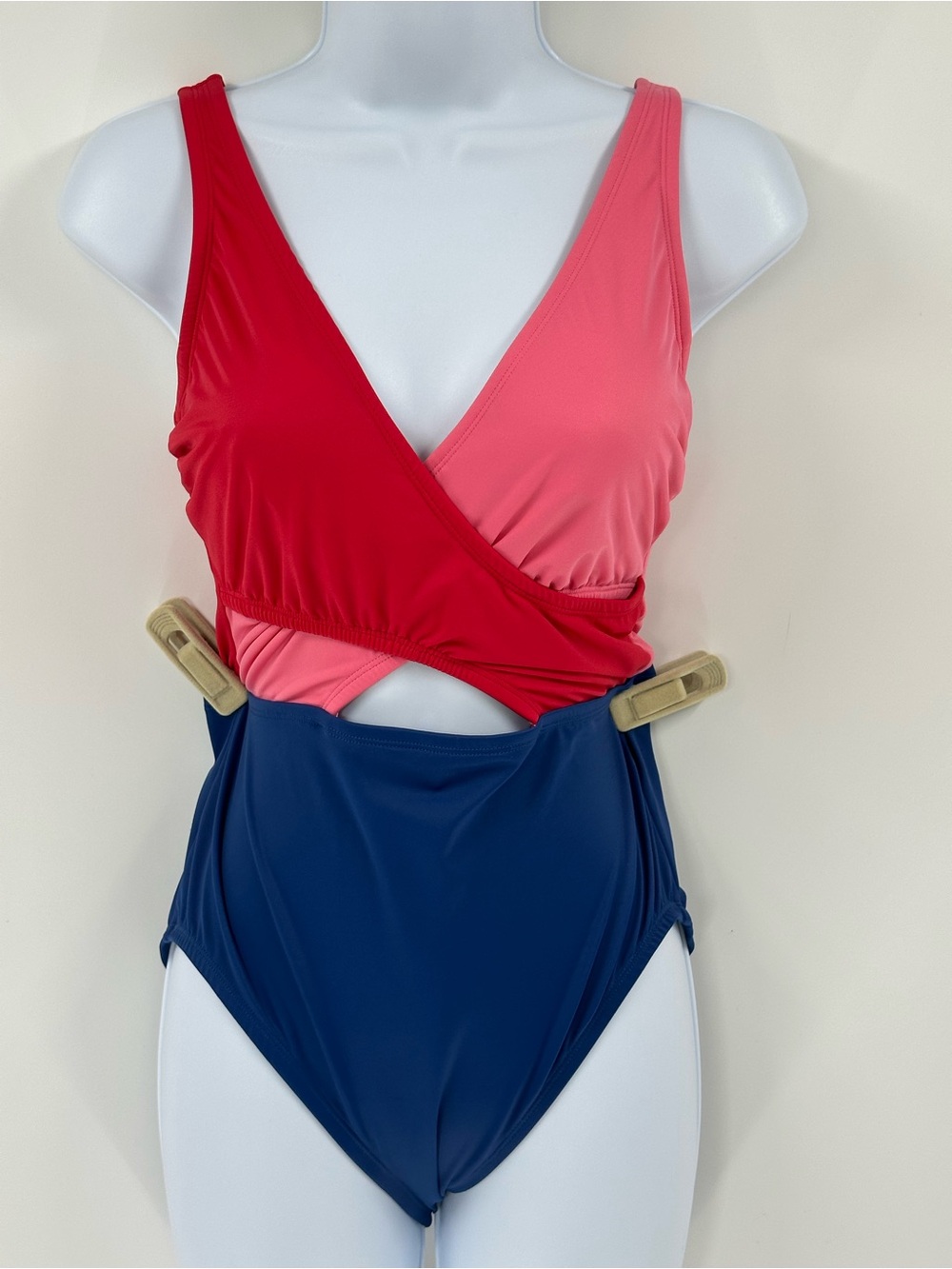 Beach Betty Miracle Brands Colorblock One-Piece Swimsuit in Red, Pink & Blue